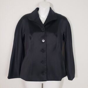 BCBGMaxAzria 90s Vintage Women's Satin Jacket 6 Black Grunge Goth Blazer Office